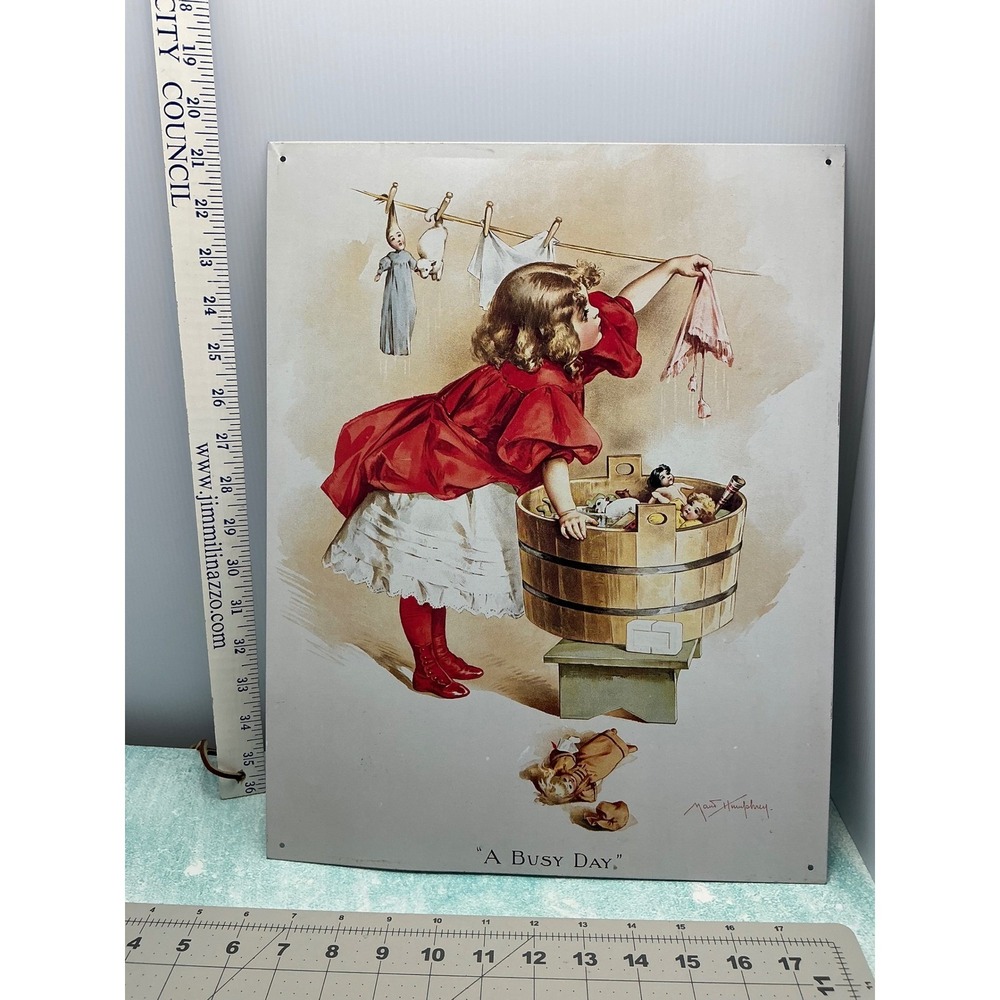 Vintage A Busy Day Ivory Soap Girl Metal Sign Wall Art Home Decor